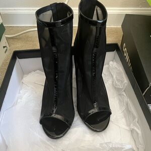 Leith Black Mesh Peep-Toe Heeled Boots